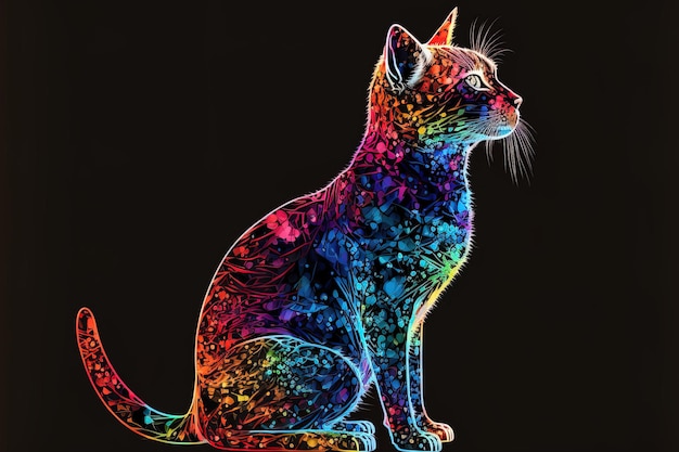 Cat in various colors isolated on a dark backdrop image in format