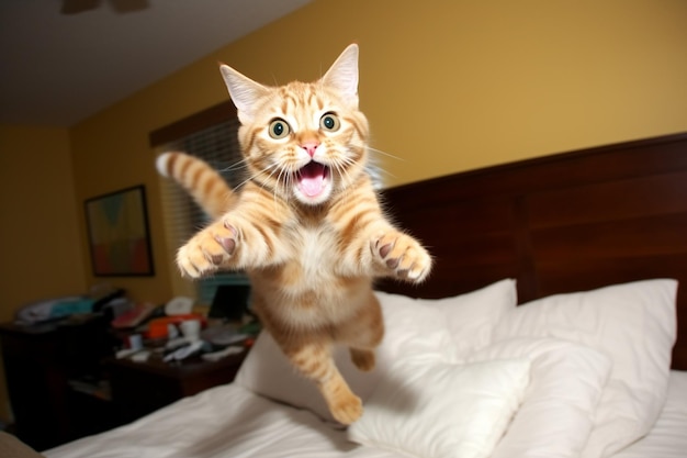 Cat walking on bed