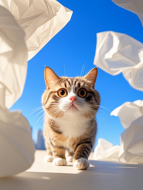 a cat walking inside of paper