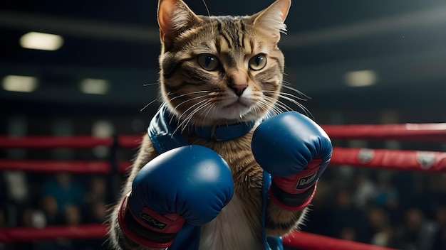 Photo a cat wearing boxing gloves with a dark background