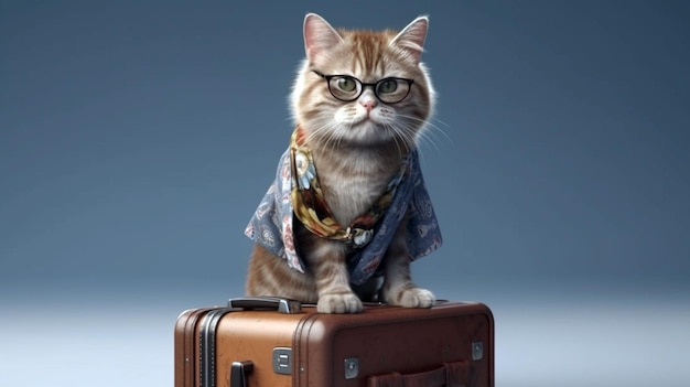 Cat wearing cloth and sunglasses cat will go on vacation generative ai