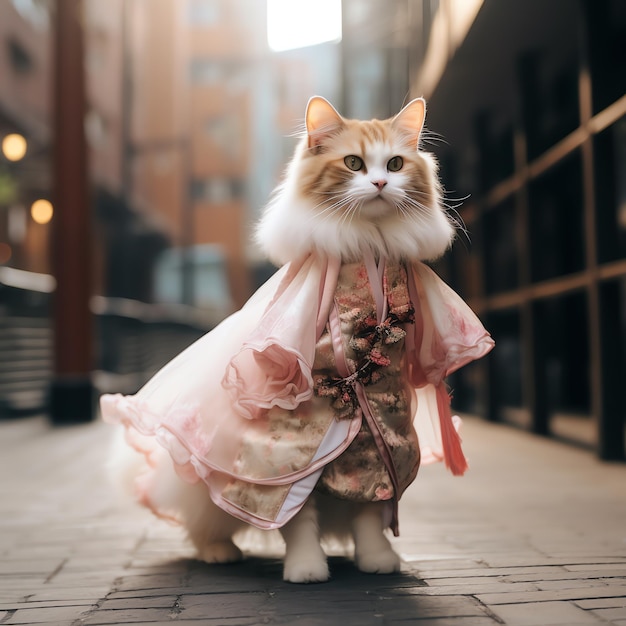 a cat wearing a dress that says  cat