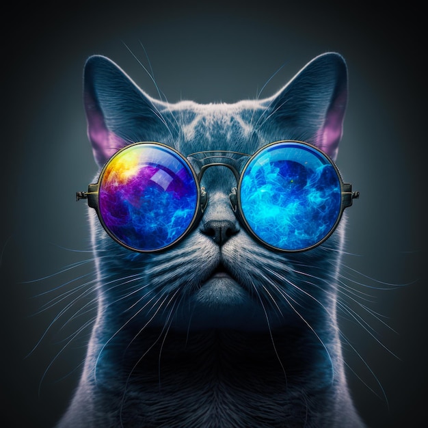 Cat wearing glasses and looking up at the sky Generative AI