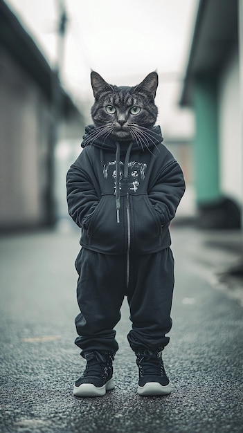 Photo a cat wearing a jacket that says quot 4 quot on it