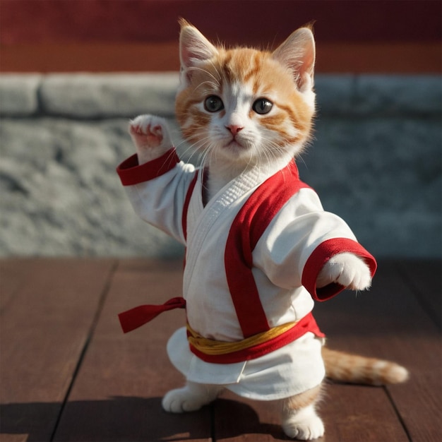 Photo a cat wearing a kimono with a belt that says quot tiger quot