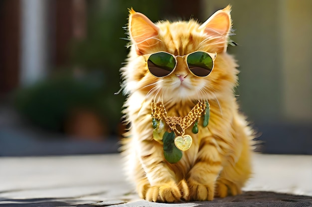 a cat wearing a necklace with a heart on it