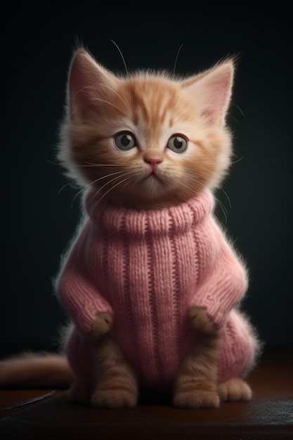 A cat wearing a pink sweater that says " cat " on it.