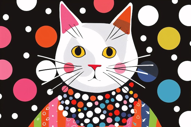 a cat wearing a polka dot shirt