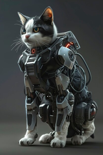 Photo a cat wearing a robot garment