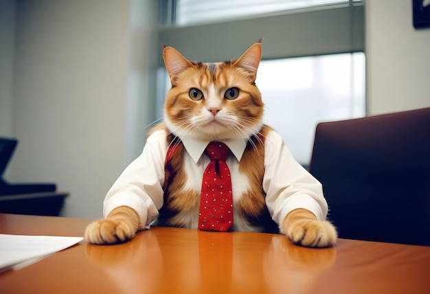 Photo a cat wearing a shirt that says  cat  sits at a table