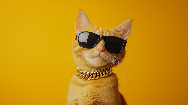 Photo a cat wearing sunglasses and a gold chain