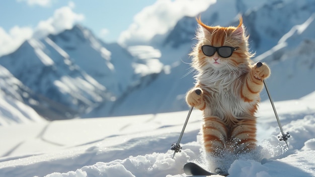 Photo a cat wearing sunglasses and a pair of sunglasses sits in the snow