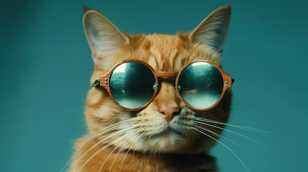 A cat wearing sunglasses that says'cat'on it '