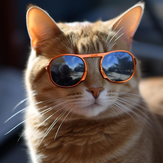 A cat wearing sunglasses that says " i love cats " on it.