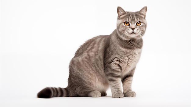 A cat on white background they commonly referred to as the domestic cat or house cat