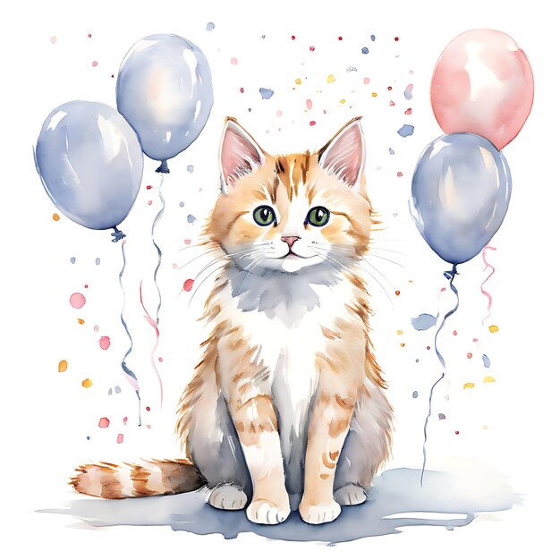 Photo a cat with balloons and a picture of a cat with the words  the name  on it