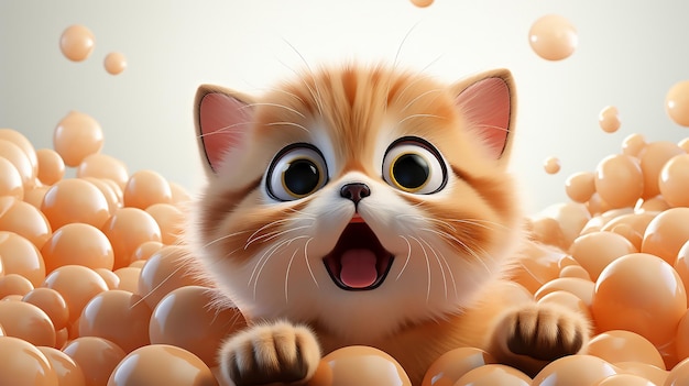 A cat with a big eyes and a bunch of eggs.