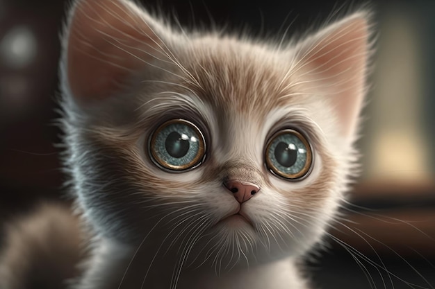 A cat with big eyes is looking at the camera.