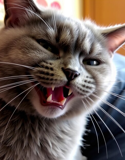 a cat with a big mouth that has the word  whiskers  on it