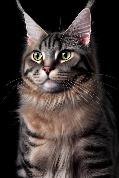 A cat with a black background and yellow eyes.