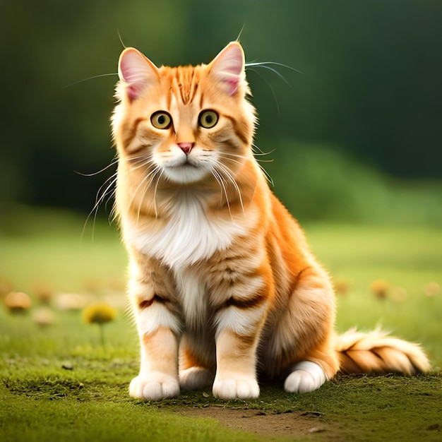 A cat with a black and white collar sits on a green field.