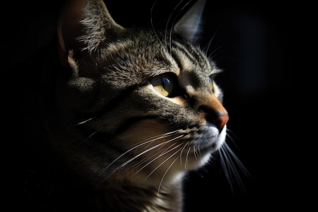 A cat with a black and white stripe on its face