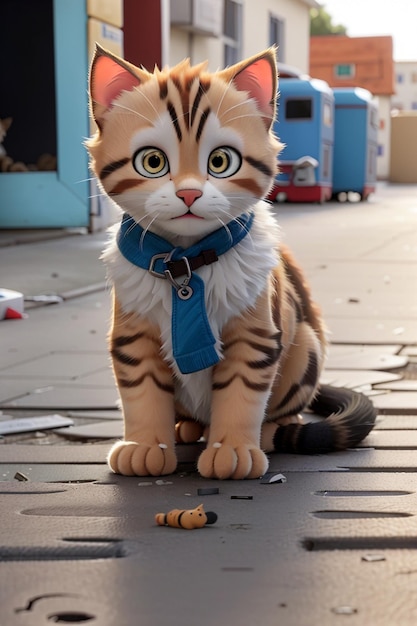 a cat with a blue collar that says tabby