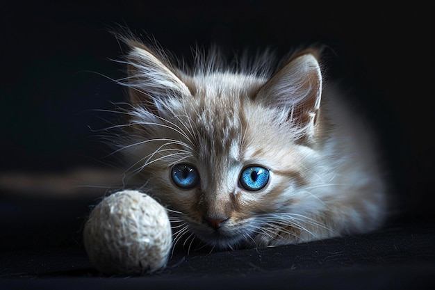 Photo a cat with blue eyes and a ball