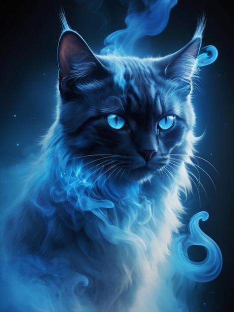 a cat with blue eyes and a blue background