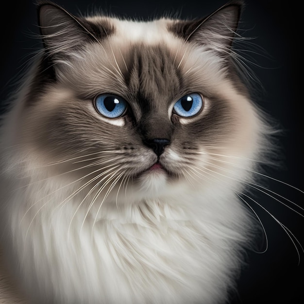 A cat with blue eyes is shown in this image.