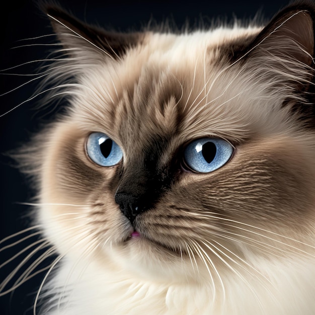 A cat with blue eyes is shown in this image.