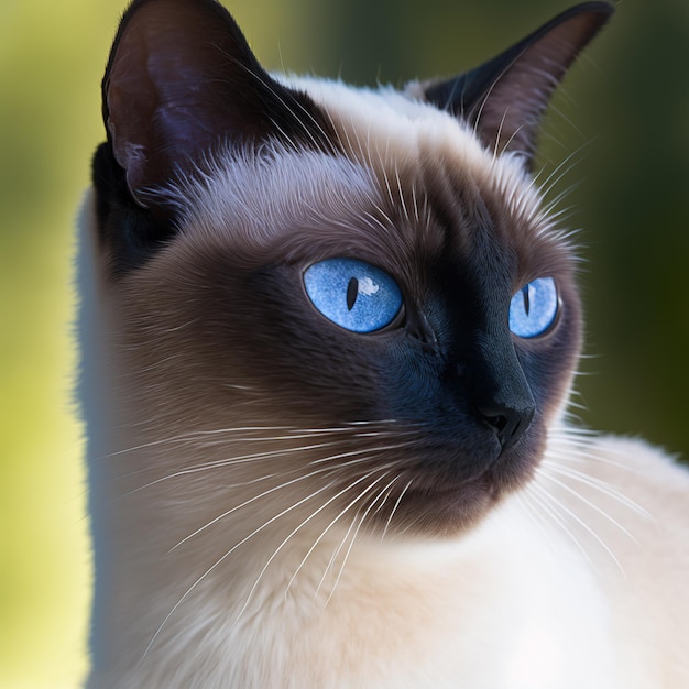 Photo a cat with blue eyes is sitting on a table.