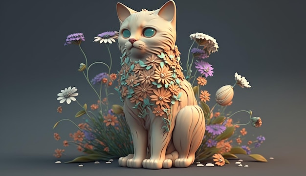 A cat with blue eyes stands in a garden with flowers and flowers.