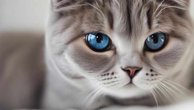 a cat with blue eyes that is looking at the camera