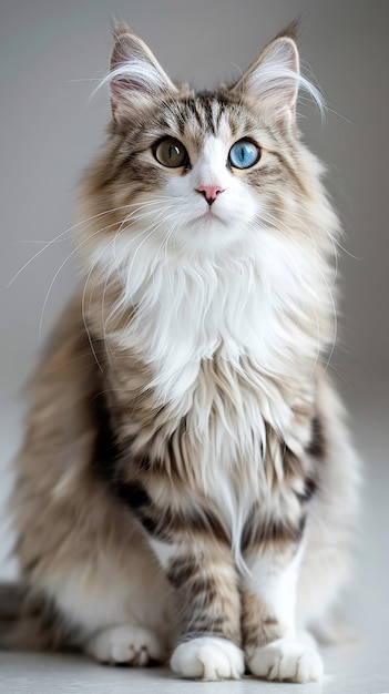 a cat with blue eyes and a white and brown fur with a blue eye