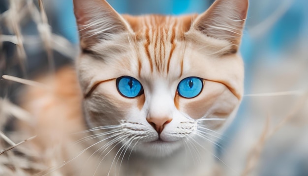 a cat with blue eyes and a white nose