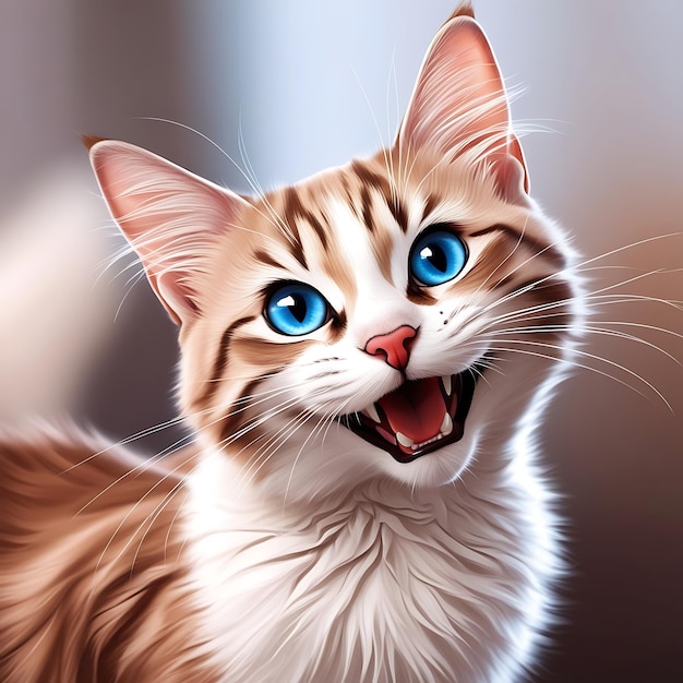 a cat with blue eyes and a white stripe on its face