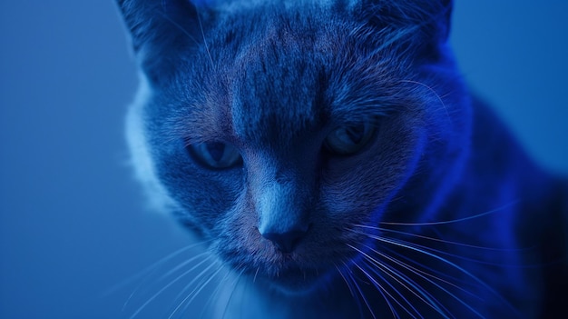 a cat with a blue face and a blue background