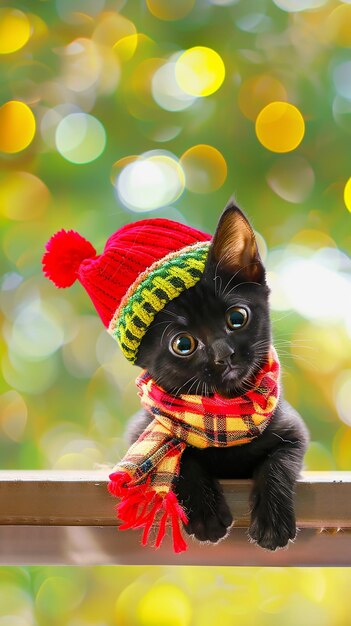 Photo a cat with a blue hat and a sweater