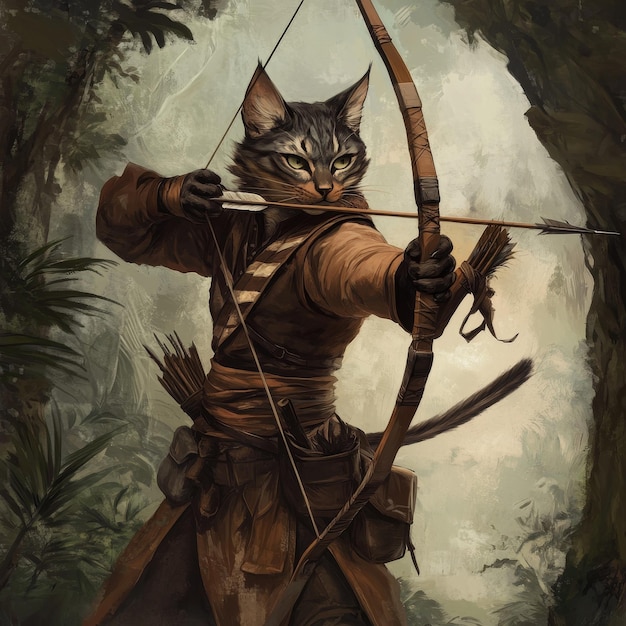 a cat with a bow and arrow that says  hes holding a bow