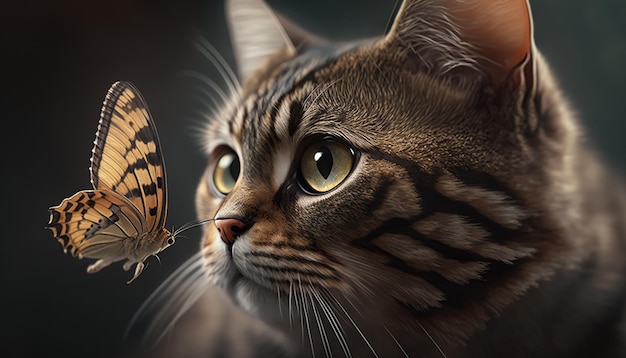 cat with butterfly. AI Generated