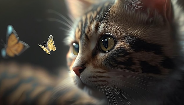 cat with butterfly. AI Generated