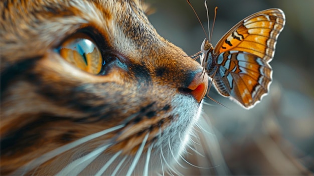 Photo a cat with a butterfly on its head