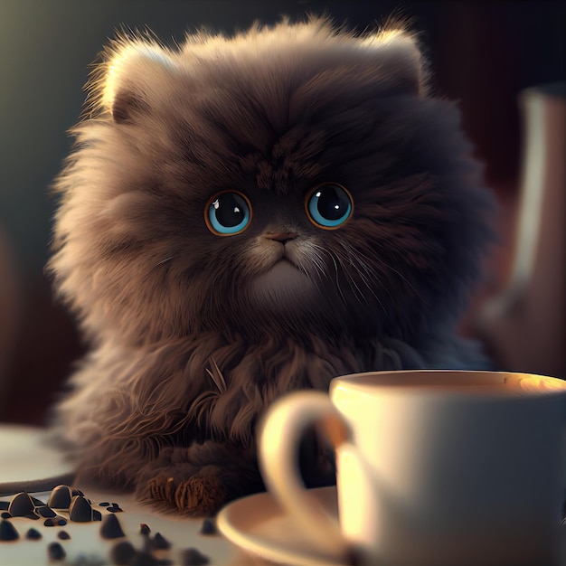 The cat with coffee is a symbol of relaxation comfort and warmth This illustration represents a cozy companion for lazy day providing comfort and companionship as you enjoy a warm drink and unwind