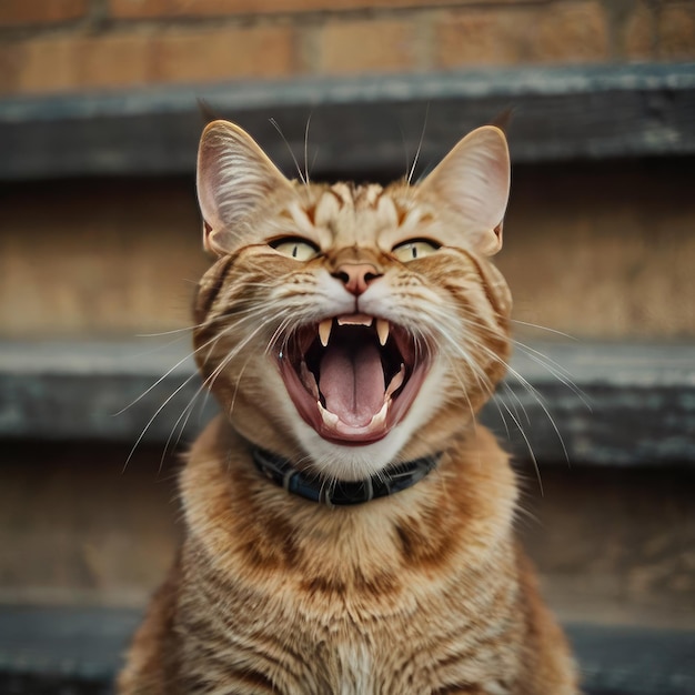 Photo a cat with a collar that says yawn on the front