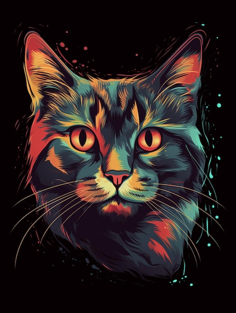 Cat with a colorful face is drawn by a cat