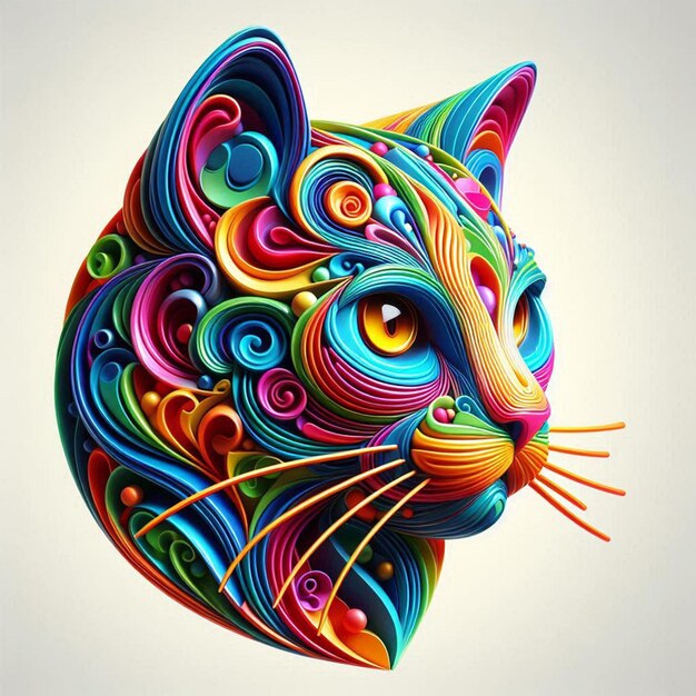 a cat with colorful patterns on its head and the word quot the cat quot