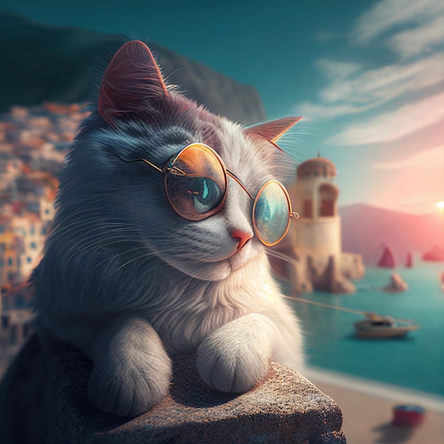 A cat with fashion sunglasses Generative AI