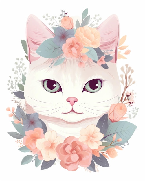 A cat with a floral headband and a pink headband.