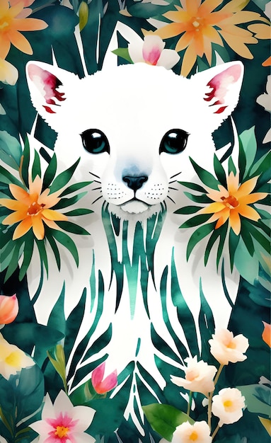 A cat with a flower background.